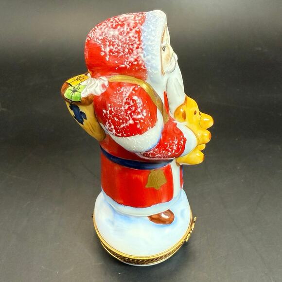 Limoges Snowy Santa teddy Bear Trinket Box Christmas Tree Clasp Mistletoe signed - Picture 3 of 6